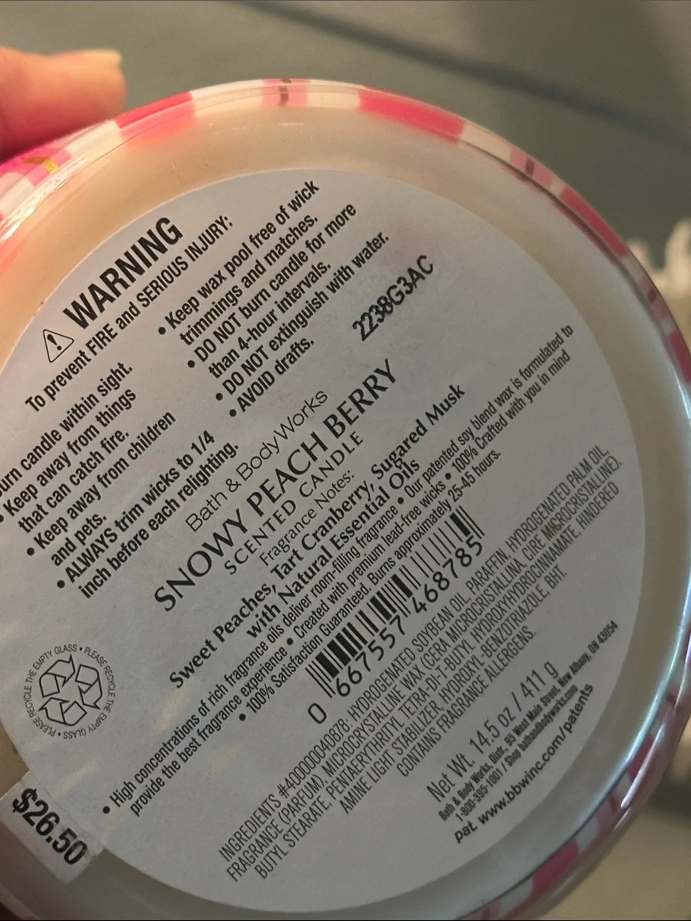 Bath & Body Works Snowy Peach Berry 3 wick Candle new gift hot pink holiday